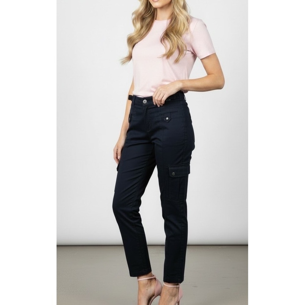 Karen Millen Navy Blue England Cargo‎ Moto Tapered Pants Size 8